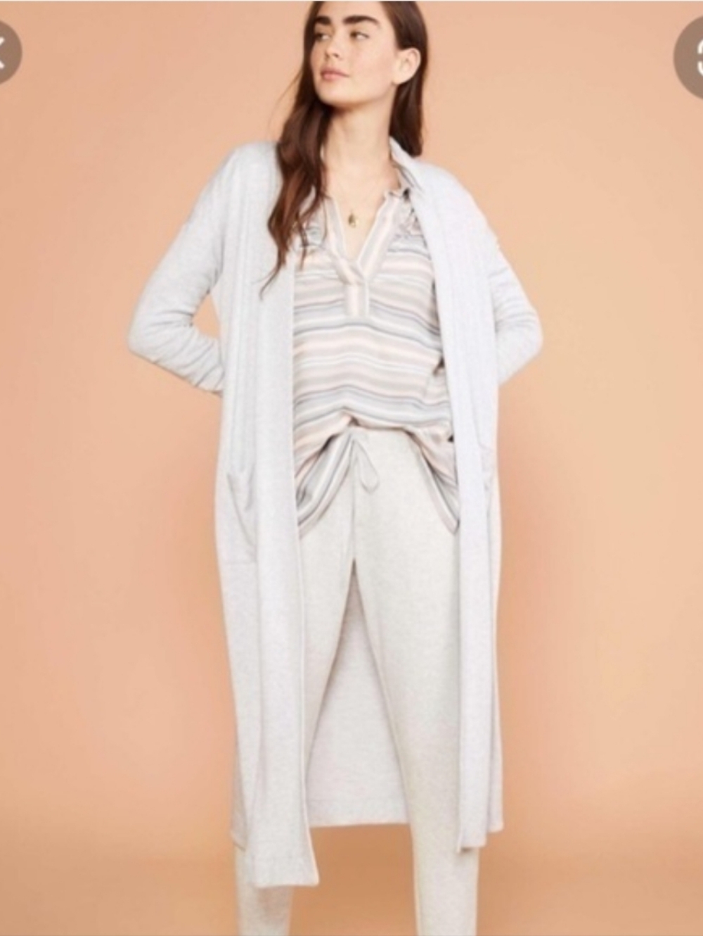 Lou & Grey Light Gray Long Open-Front Cardigan